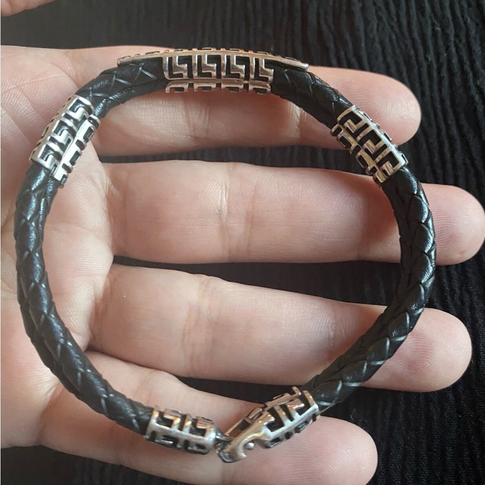 925 Sterling Silver Turkish Handmade Leather Bracelet 15.7 Gr - Picture 3 of 5